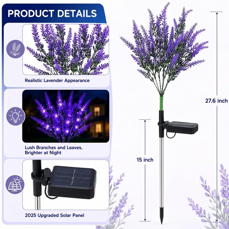 6-Pack Waterproof Lavender Solar LED Flower Lights for Outdoor Garden Yard Patio gallery
