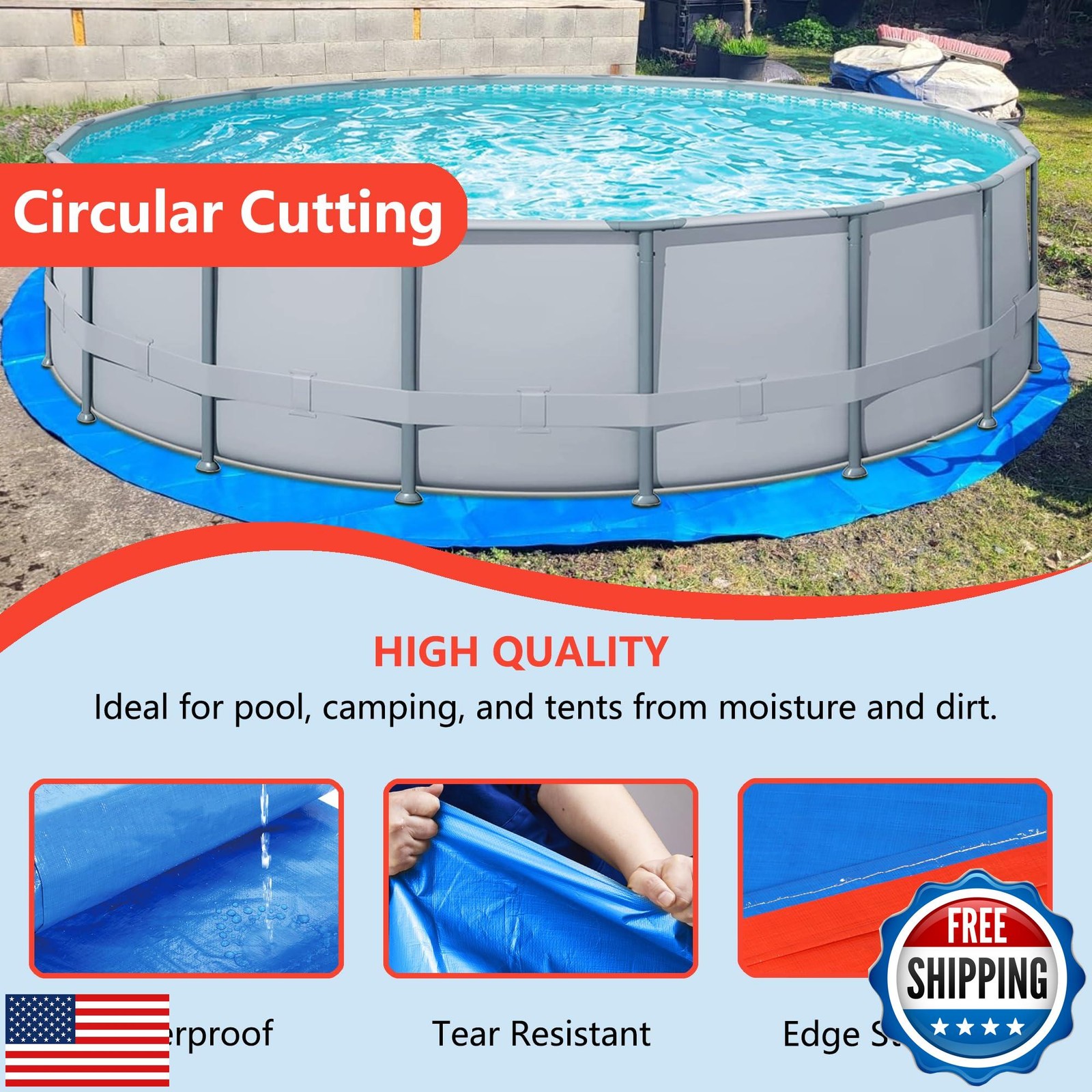 Round Swimming Pool Liner Pad, Heavy-Duty 18FT Anti-Tear Pool Ground Cloth Ta gallery