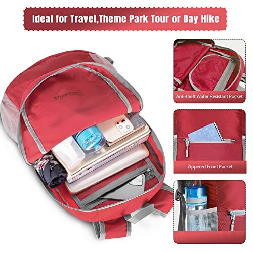  Ultra Lightweight Hiking Backpack 20L - Packable Small Backpacks Bright Red 3
