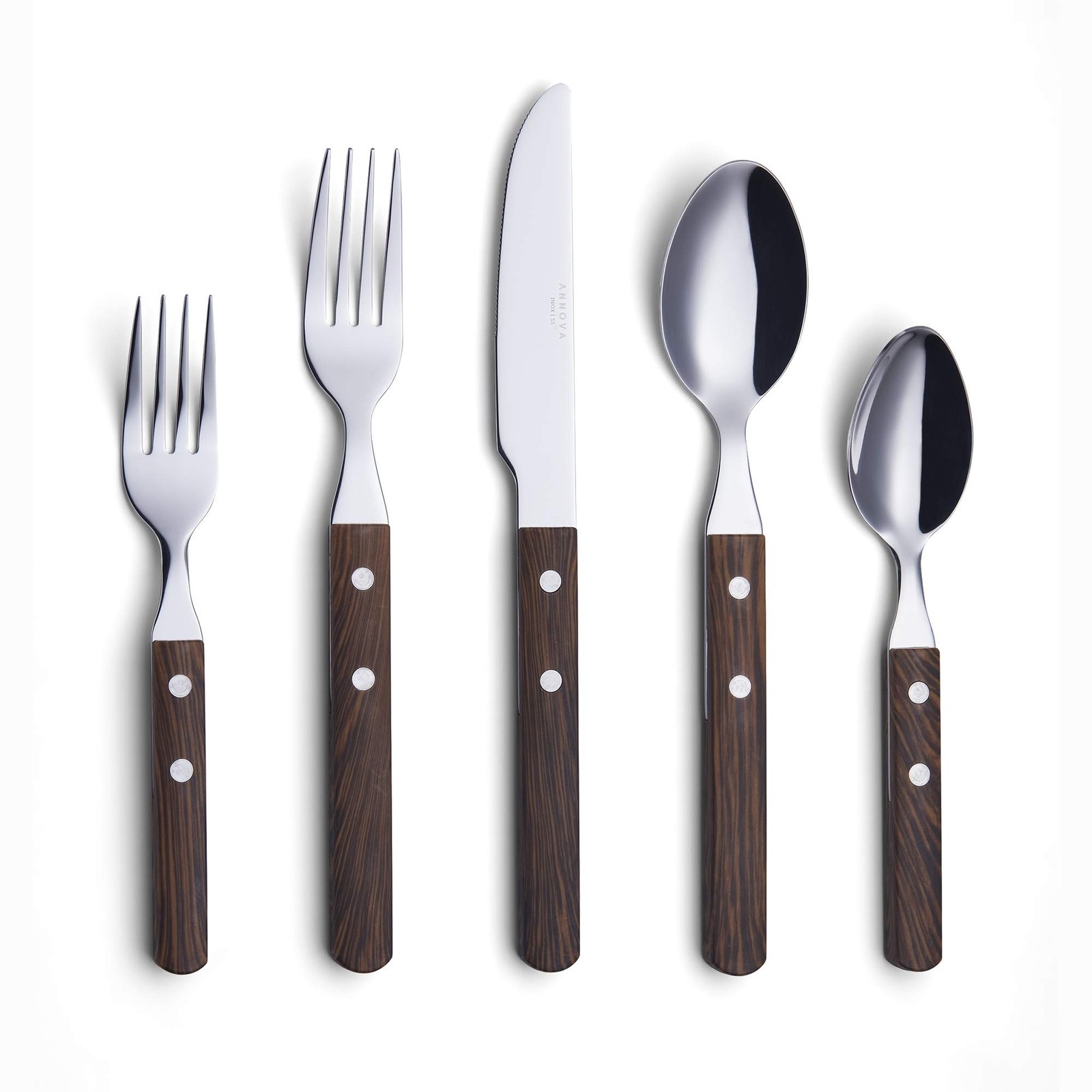 Walnut Wood Handle Silverware Set Stainless Steel Retro Flatware 20 PCS gallery