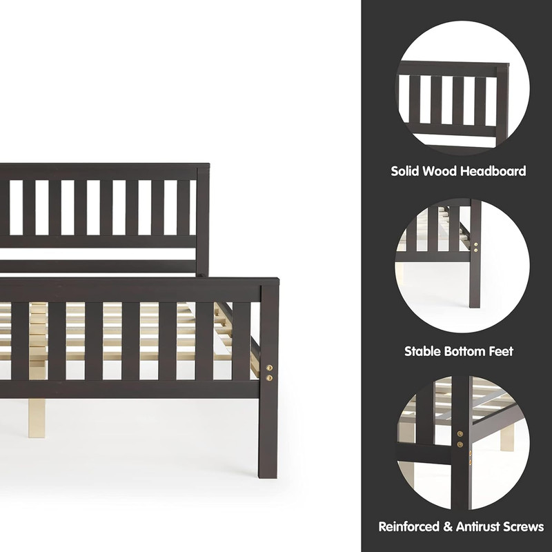 Queen Wood Bed Frame with Headboard - Sturdy 12" Platform Base gallery
