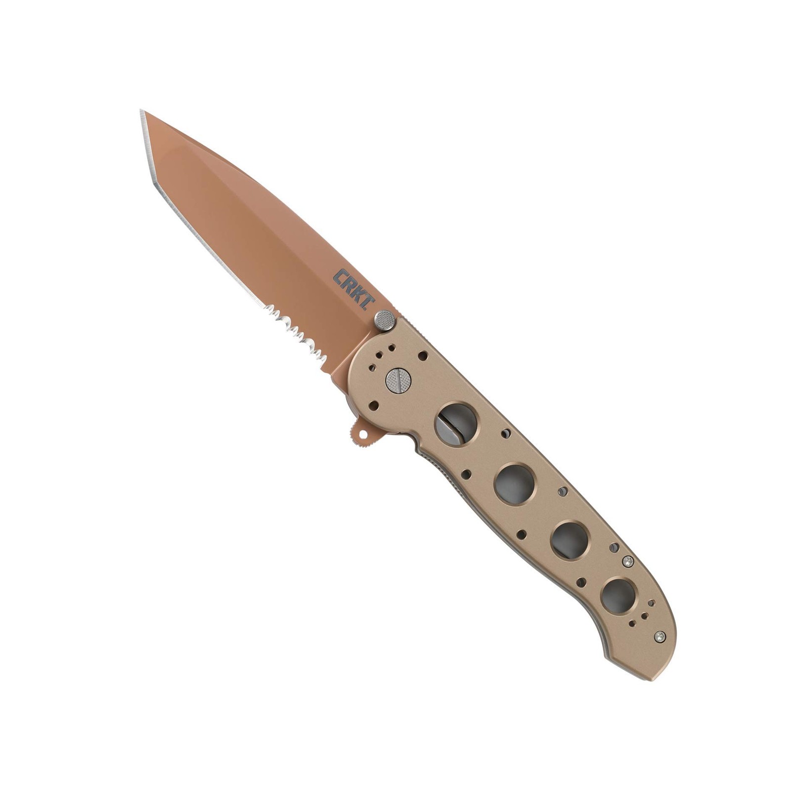 Folding Knife AUS 8 Triple Point Serrations 6.8 Copper Blade Aluminum CRKT Liner gallery