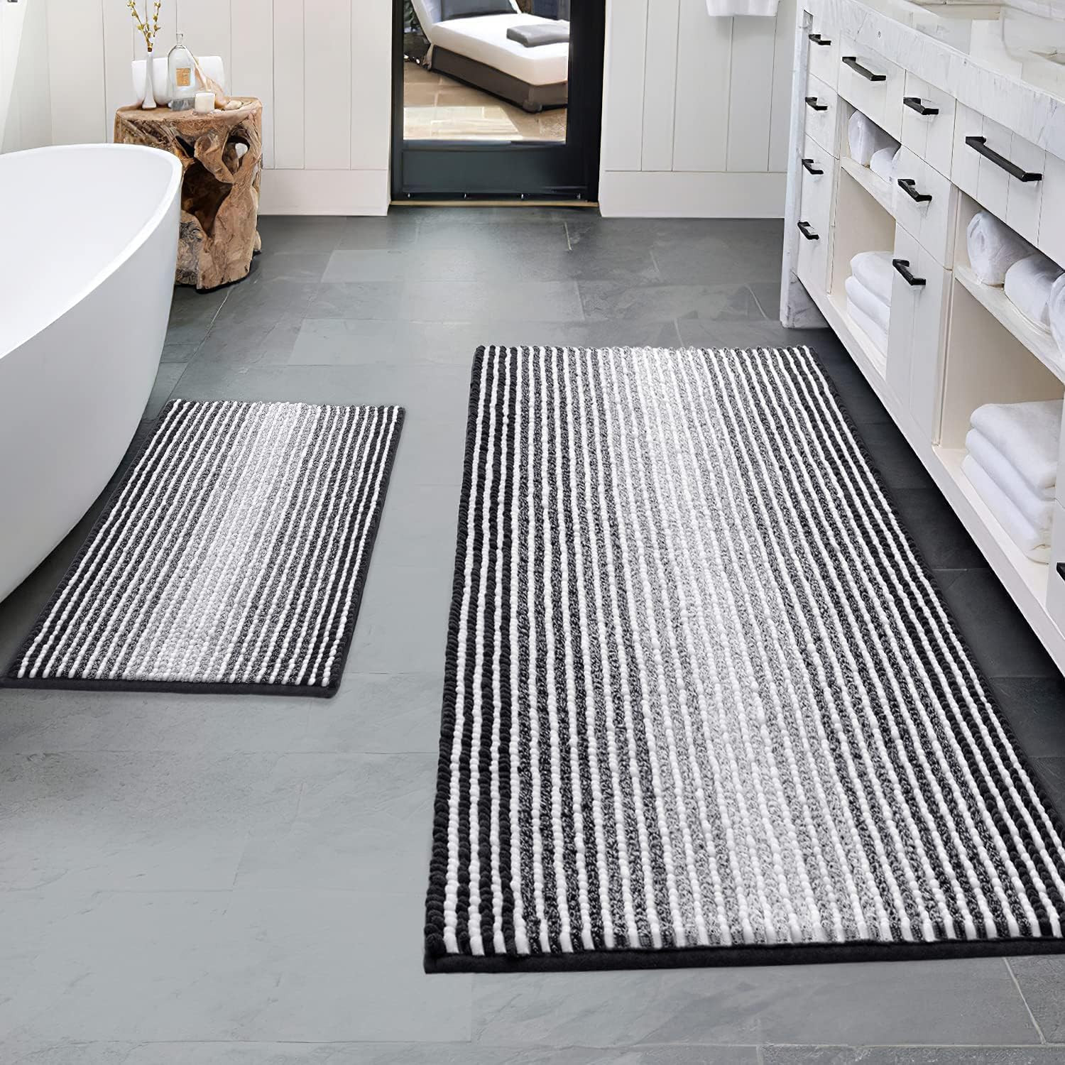 Bathroom Rugs and Mats Sets, 2 Piece Thick Absorbent Chenille Bath Mat Rug Set N gallery
