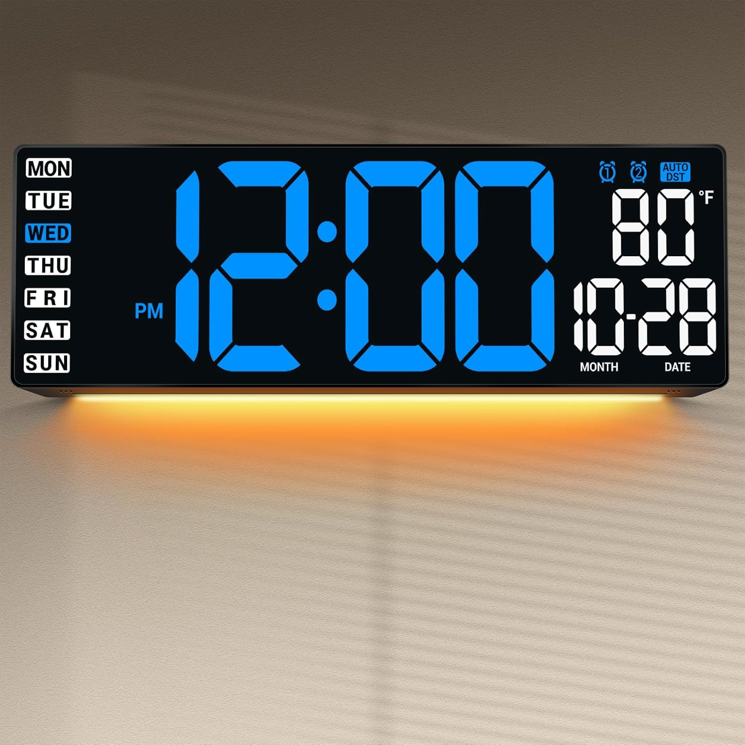 16.5" Large Digital Wall Clock with Remote Control, Auto-Dimming LED Display wit gallery