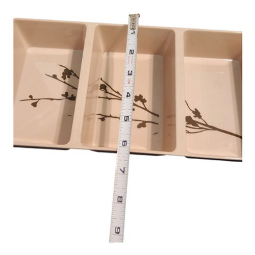 Melamine 3 Section Divided Serving Tray Cream Brown Botanical Branch 12x6x2 gallery