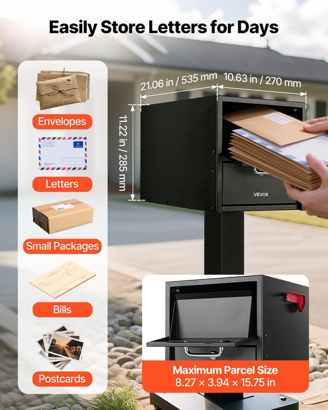 VEVOR Post Mount Mailbox for Outside House Lockable Metal Mail Box Magnetic Door gallery