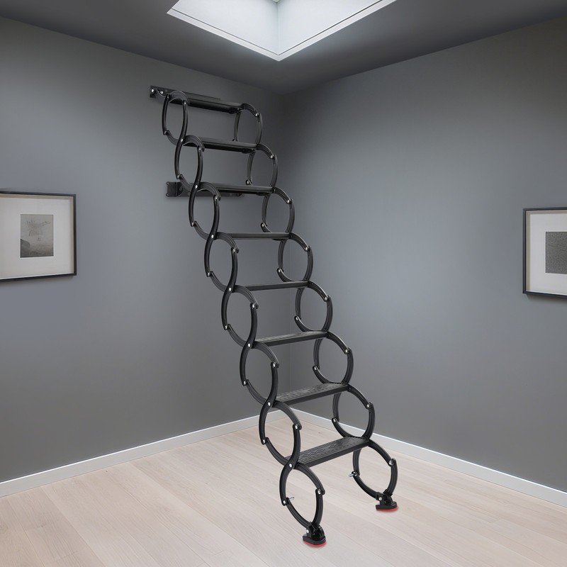 Attic Loft Pull Down Ladder 8 Step Wall Mounted Folding Loft Ladder Stairs Black gallery
