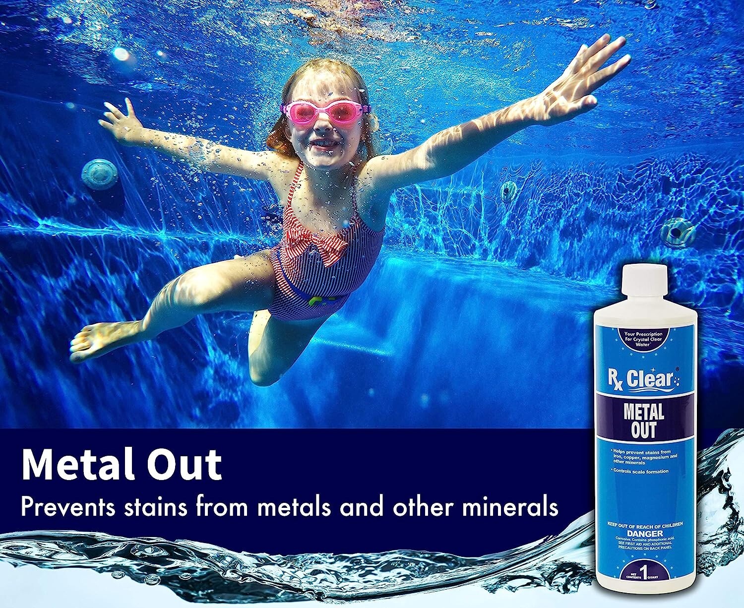 Rx Clear Swimming Pool & Spa Metal Out Chemical 1 Quart Bottle - 6 Pack gallery