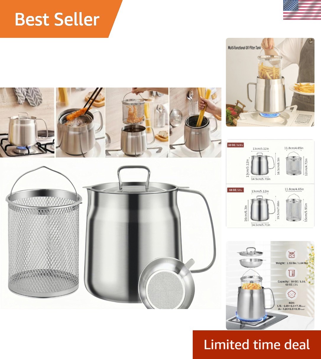 Multi-Functional 68oz Oil Filter Pot – Easy to Use Fryer & Grease Container gallery