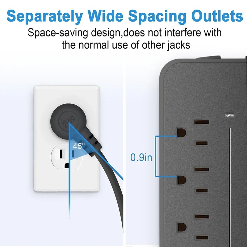 US Wall Mountable USB Surge Protector Power Strip 8 Outlet Plugs w/ 4 USB Ports gallery