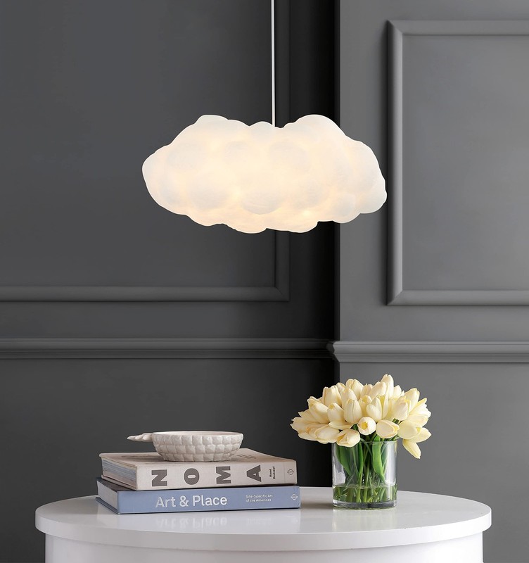Jonathan Y 23 White 2-Light Silk Cloud Pendant Modern Contemporary Bohemian gallery