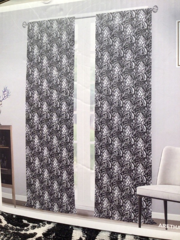 STUDIO 9 Curtain panels Aretha Chenille Black white 37 x 84 Botanical Print gallery