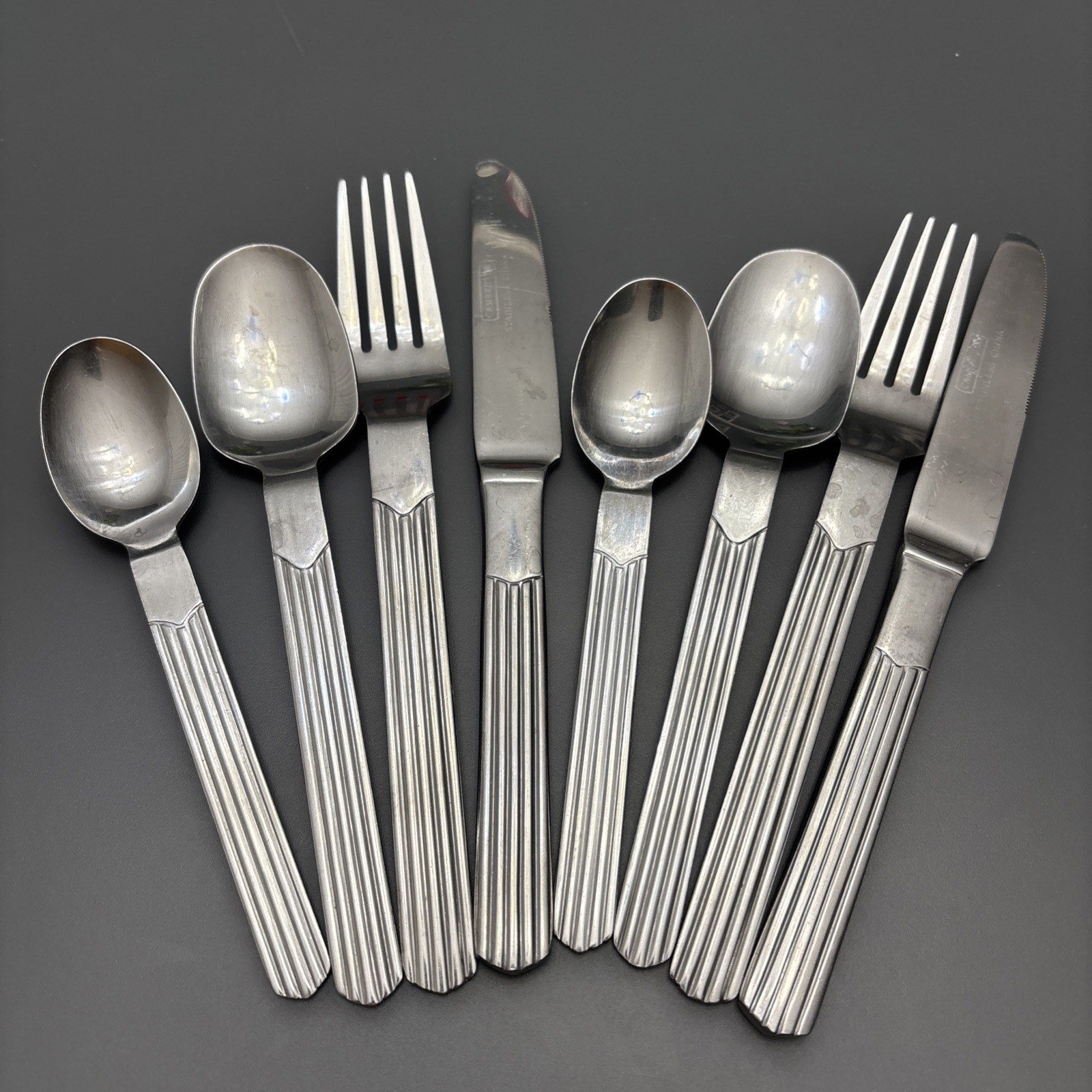 Cambridge TIDES Flatware Set 8 Pieces Ribbed Ridges Stainless Fork Spoon Knife gallery
