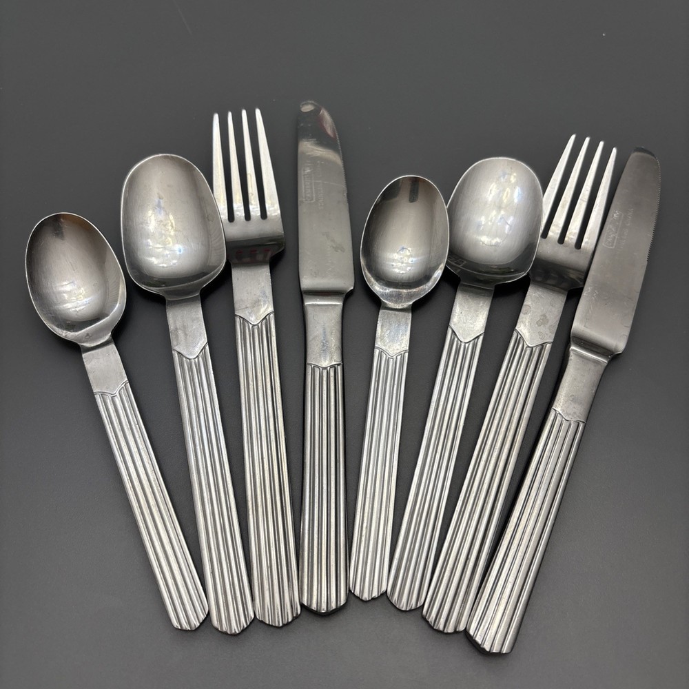 Cambridge TIDES Flatware Set 8 Pieces Ribbed Ridges Stainless Fork Spoon Knife