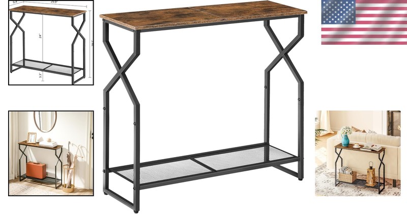 Stylish 2-Tier Console Table - Rustic Brown & Black for Elegant Home Entryways gallery