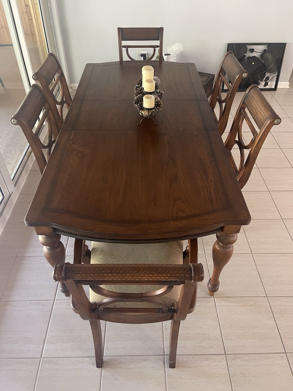 7-Piece Rectangular Wood Dining Table Set w/ 6 Upholstered Chairs Brown/Beige gallery