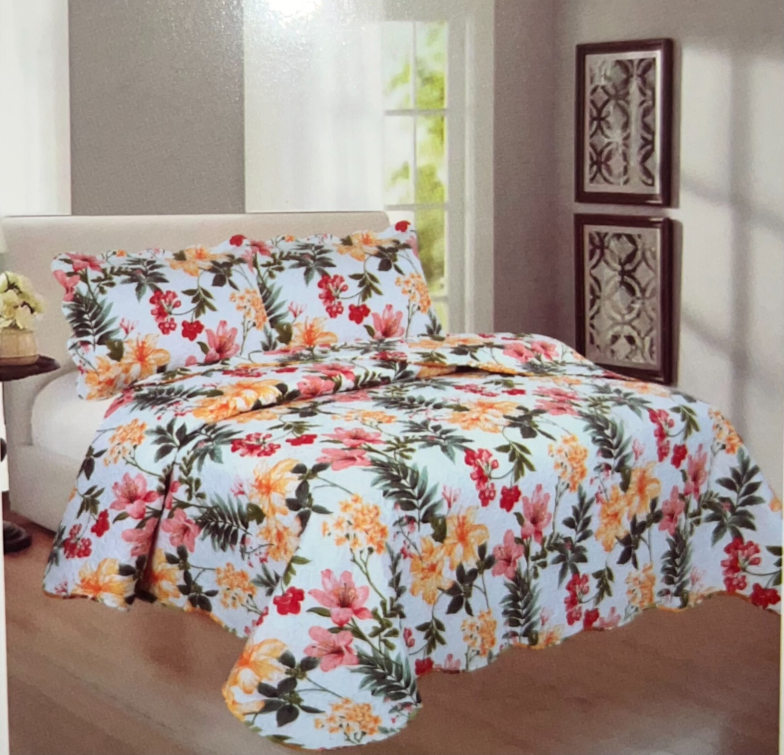 3-Piece Quilt Set Bedspread Lightweight Reversible Coverlet Set Floral gallery