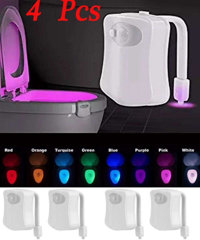 4Pcs Motion Activated LED Bathroom Toilet bowl Night Light 16 Colors Kids Safe gallery