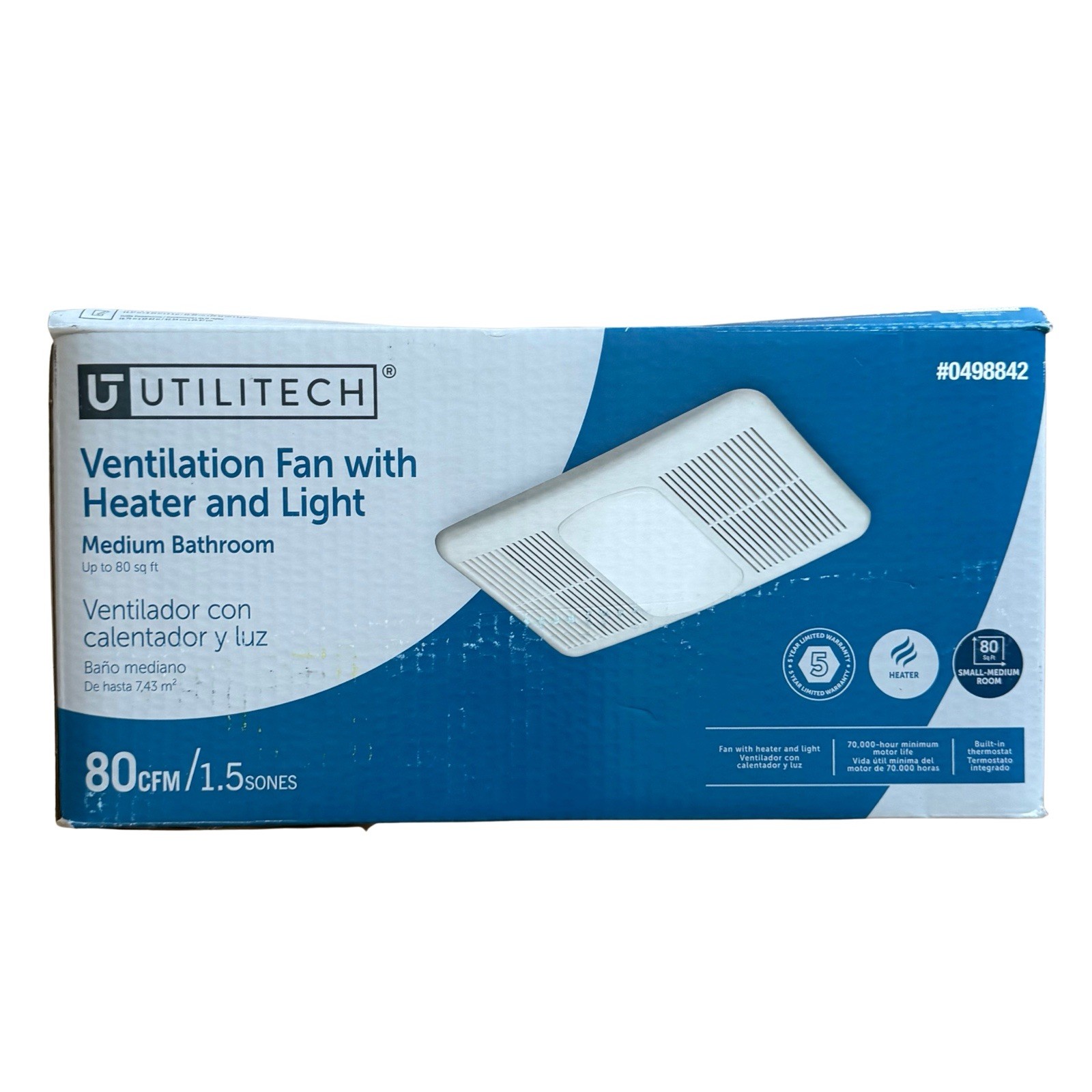 Utilitech Heater 1.5-Sone 80-CFM White Lighted Bathroom Fan/Heater #0498842 gallery