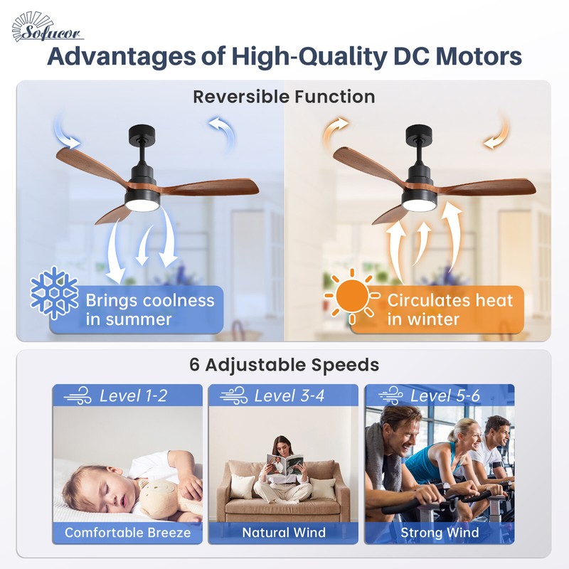 Smart 48in Ceiling Fans with Solid Wood Blades and LED APP/Voice/Remote Control gallery