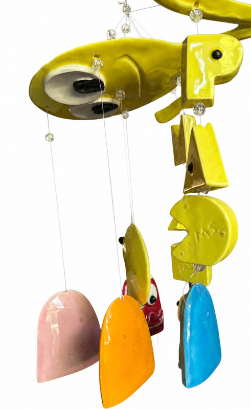 Pac-Man Style Ceramic Hanging Mobile Wind Chime Colorful Ghosts Retro Game Decor gallery