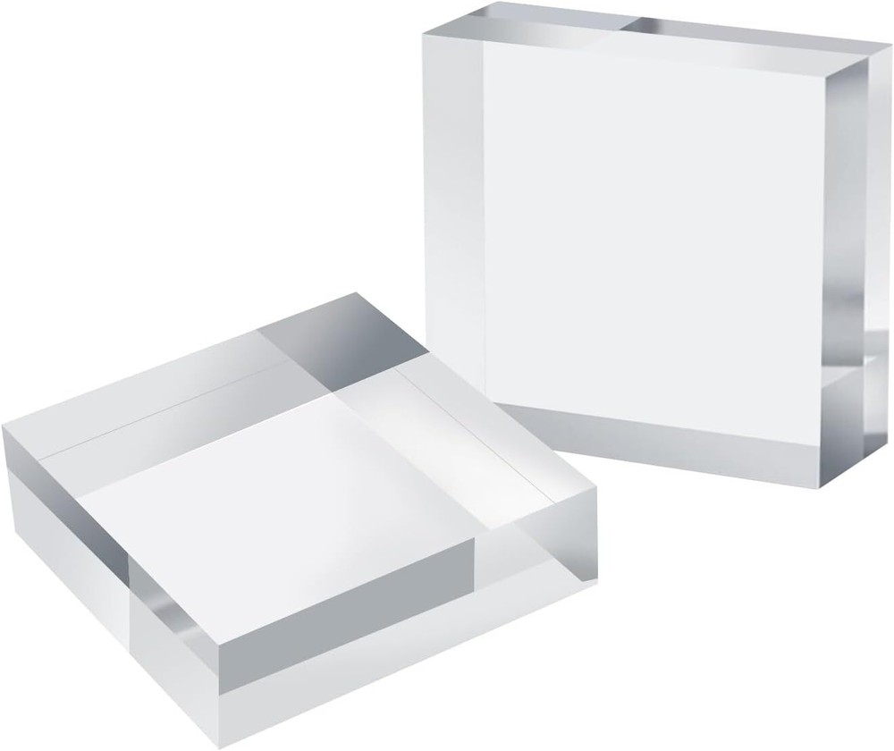 Hewomate Acrylic Square Display Block, 2 Pieces 3 X 3 X 1 Inches Edge Polished C