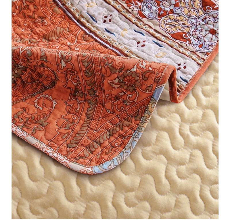 Reversible Quilted Blanket 50x60”Microfiber w/boho striped pattern brick-red gallery