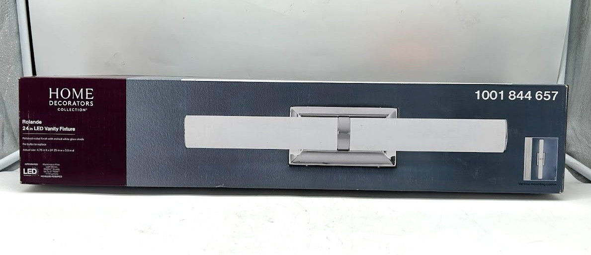 Home Decorators Collection Rolande Polished Nickel Vanity Light Tube Etched Glas gallery