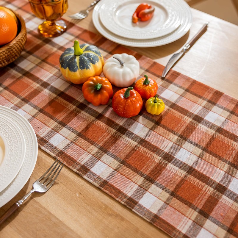 Thanksgiving Rust Tartan Table Runner - 13x48 Inch Fall Halloween Decor, Scr... gallery