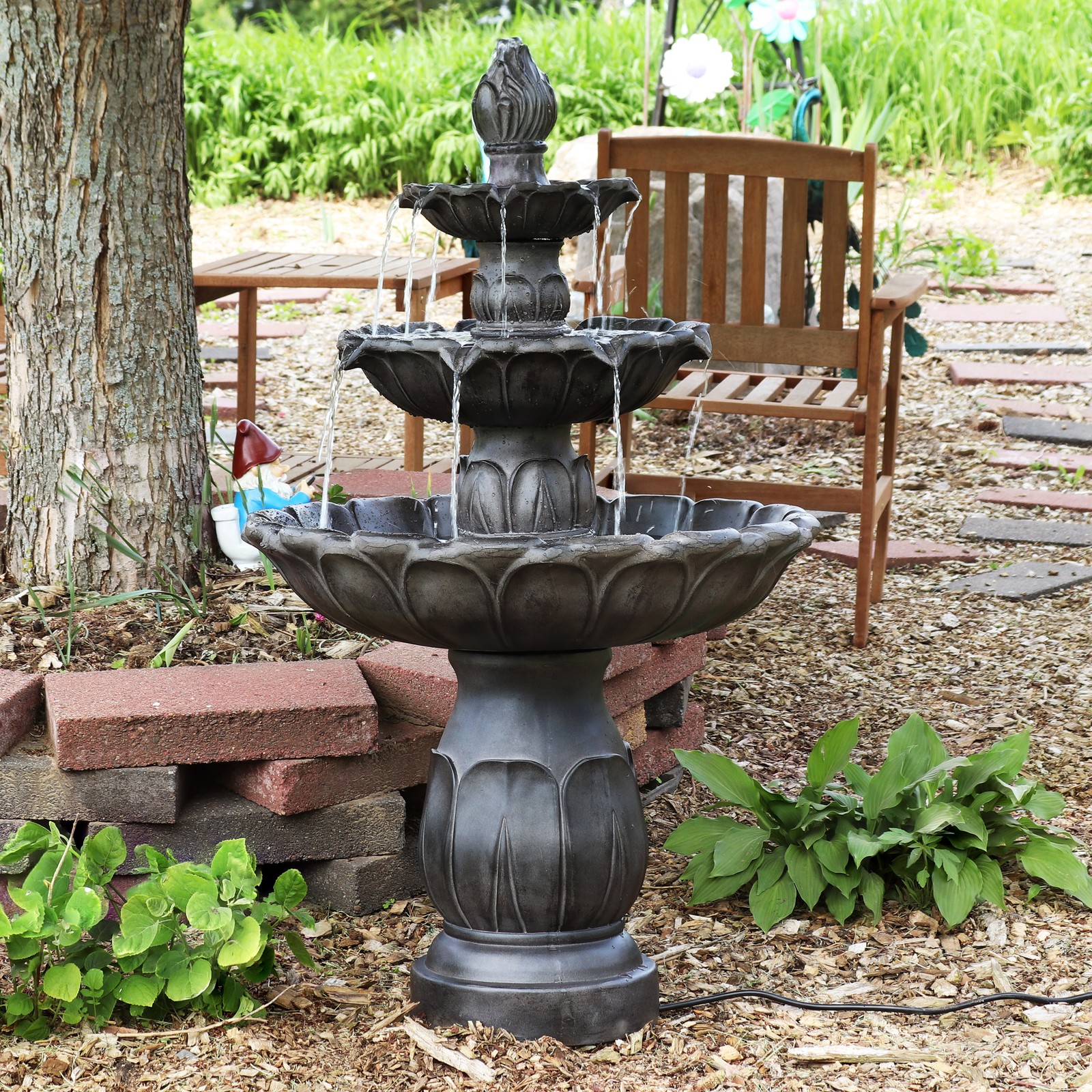 Classic Tulip Polystone Outdoor 3-Tier Fountain - Dark Brown by Sunnydaze gallery