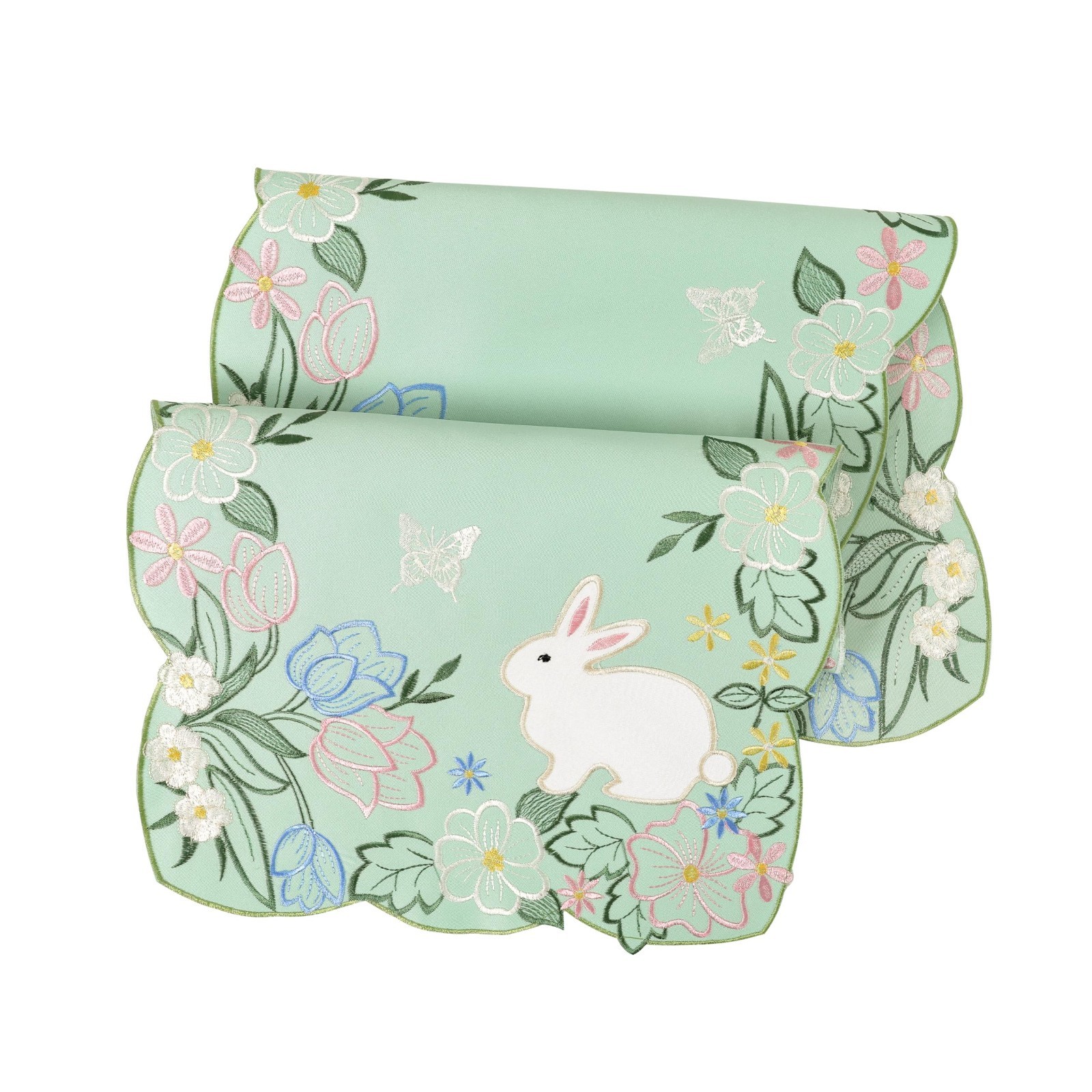 Embroidered Rabbit Floral Table Runner for Easter Home Party Decor, 13x48 gallery