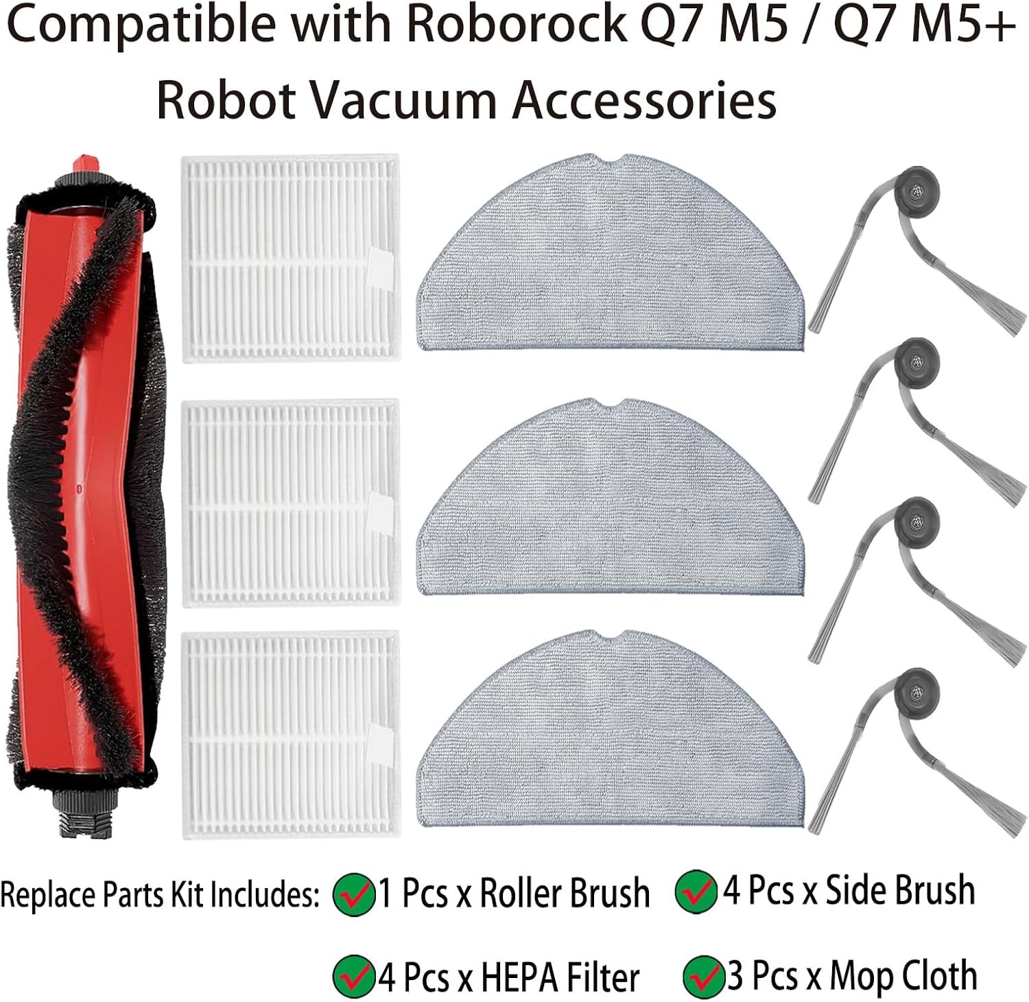 Replacement Parts Only for Roborock Q7 M5 M5 Robot Vacuum 1Main Brush 4 Side gallery