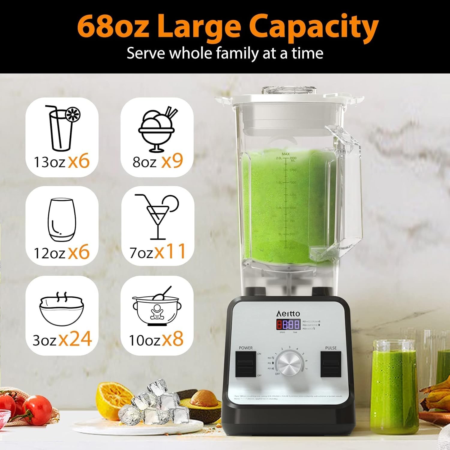 Blender for Kitchen, 68 Oz Large Capacity Professional Countertop Blender, 1500 gallery