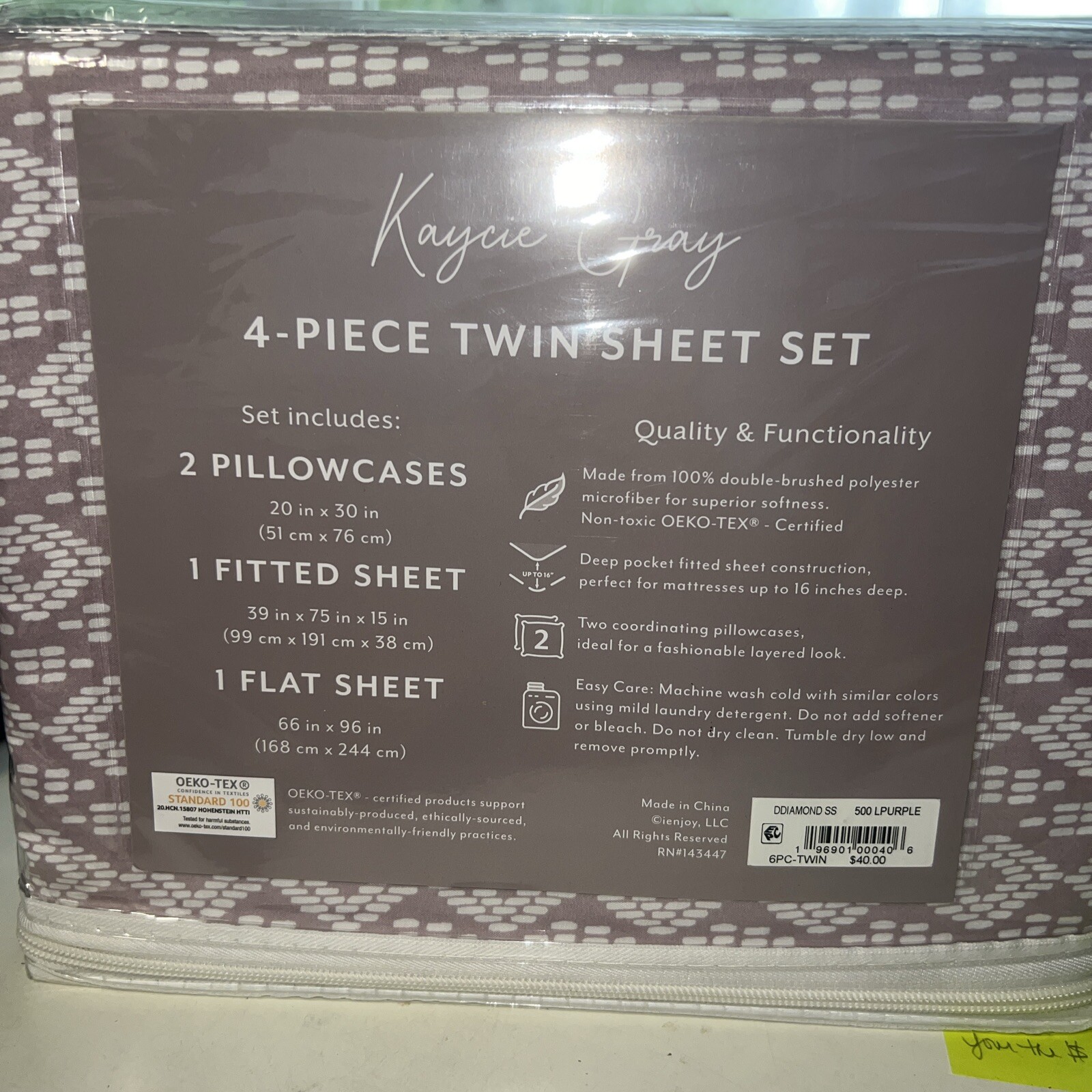Kaycie Gray Dashed Diamond Easy Care 6-Pc. Sheet Sets gallery