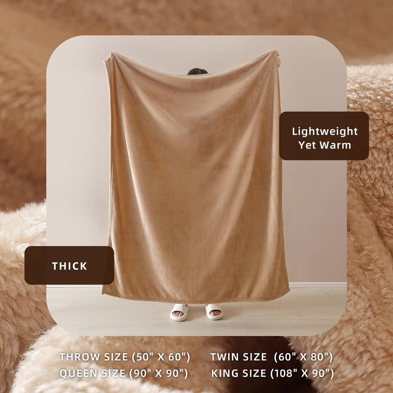 King Size Throw Blanket Bed Camel Soft Warm Fleece Plush 108x90 Inch gallery