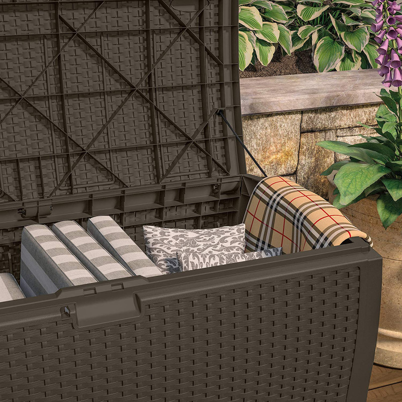 Suncast DBW9200 Mocha Resin Wicker Deck Box, 99-Gallon gallery