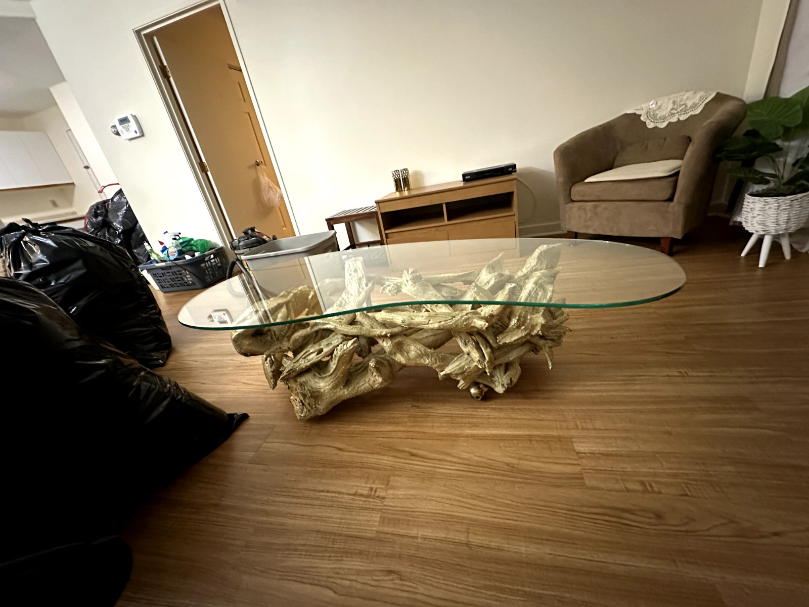 Vintage Mid Century Modern Amorphous/Biomorphic Glass Driftwood Coffee Table gallery