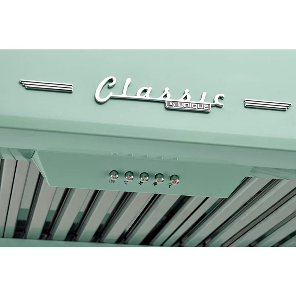 UNIQUE Classic Retro 24-inch 500 CFM Under Cabinet Range Hood - Summer Mint gallery