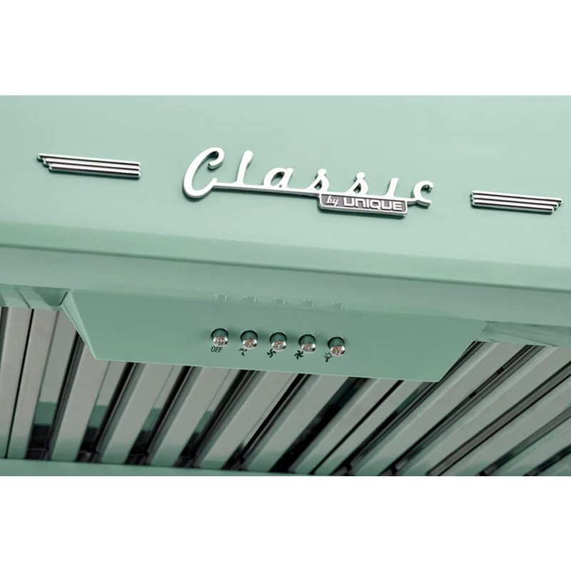 UNIQUE Classic Retro 24-inch 500 CFM Under Cabinet Range Hood - Summer Mint gallery