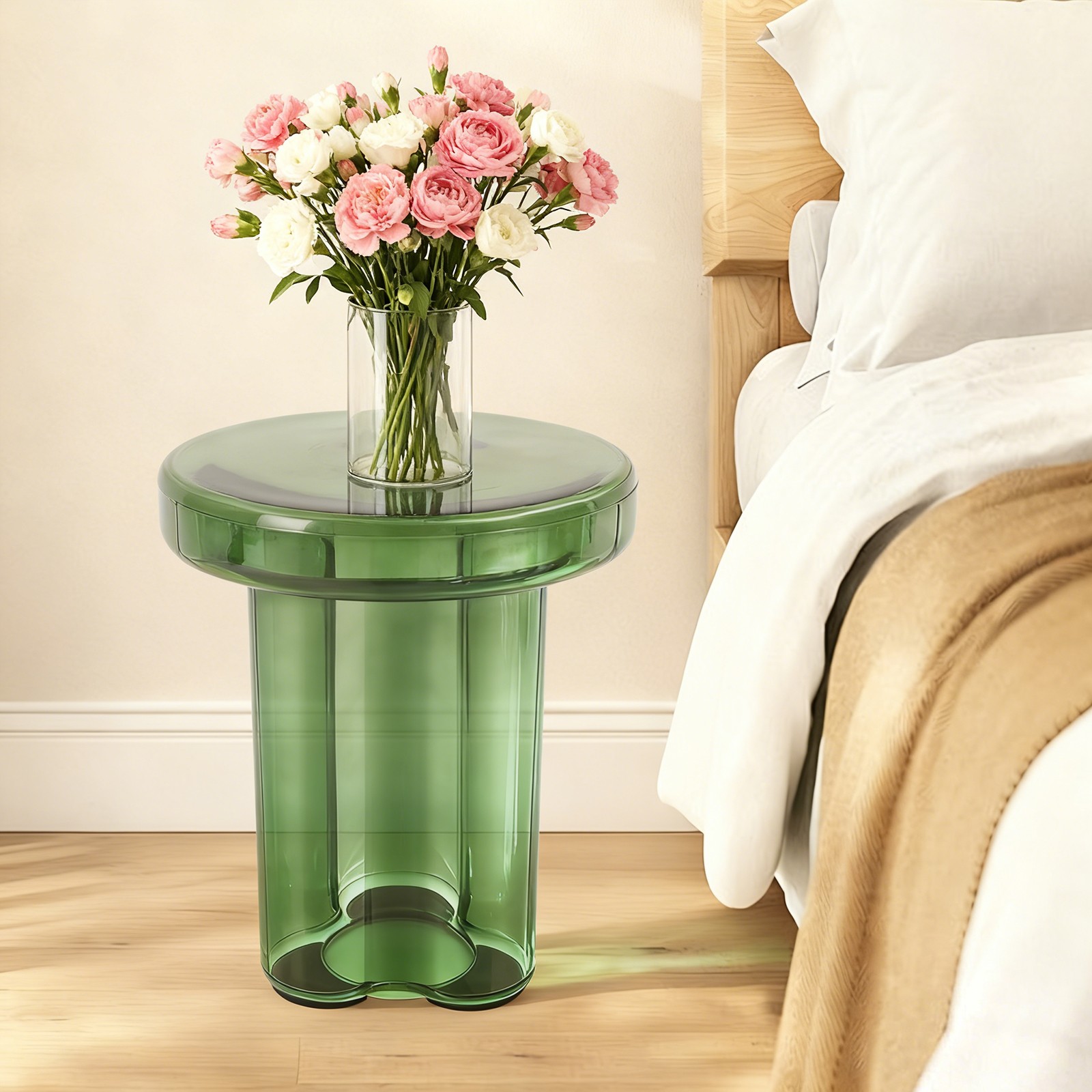 Max 20kg Round Glass Side Table Coffee Table 15*17.7in Home Modern Sofa Table gallery
