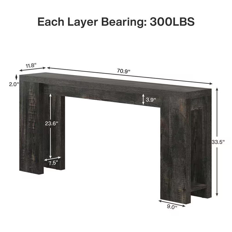 70.9 In. Rectangle Dark Gray Engineered Wood Extra Long Console Table Entryway A gallery