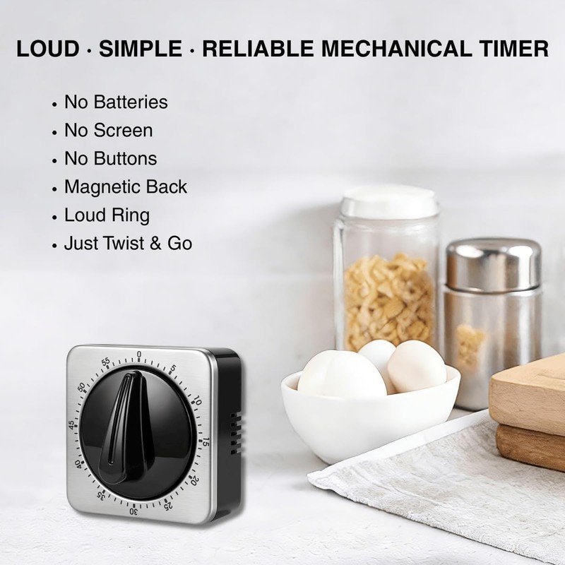 Mechanical Kitchen Timer Magnetic with Loud Alarm, 60-Minute Manual Wind Up A... gallery
