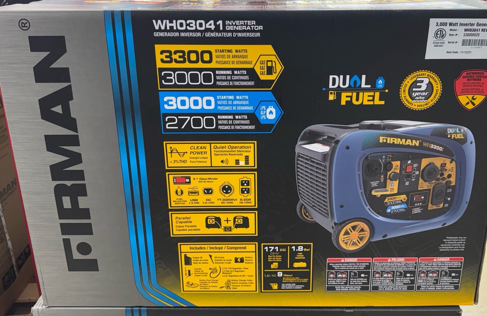 Firman Portable Generator 4000W Dual Fuel Inverter WH03242 gallery