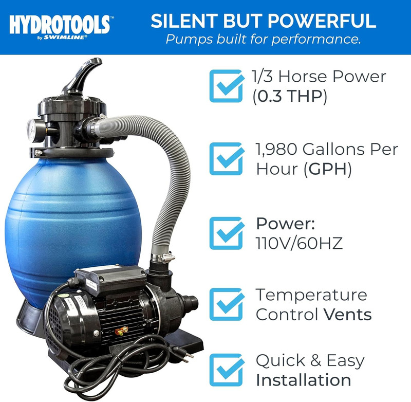 HYDROTOOLS Complete Sand Filter System, 12" Tank - for Above-Ground Pools up to gallery