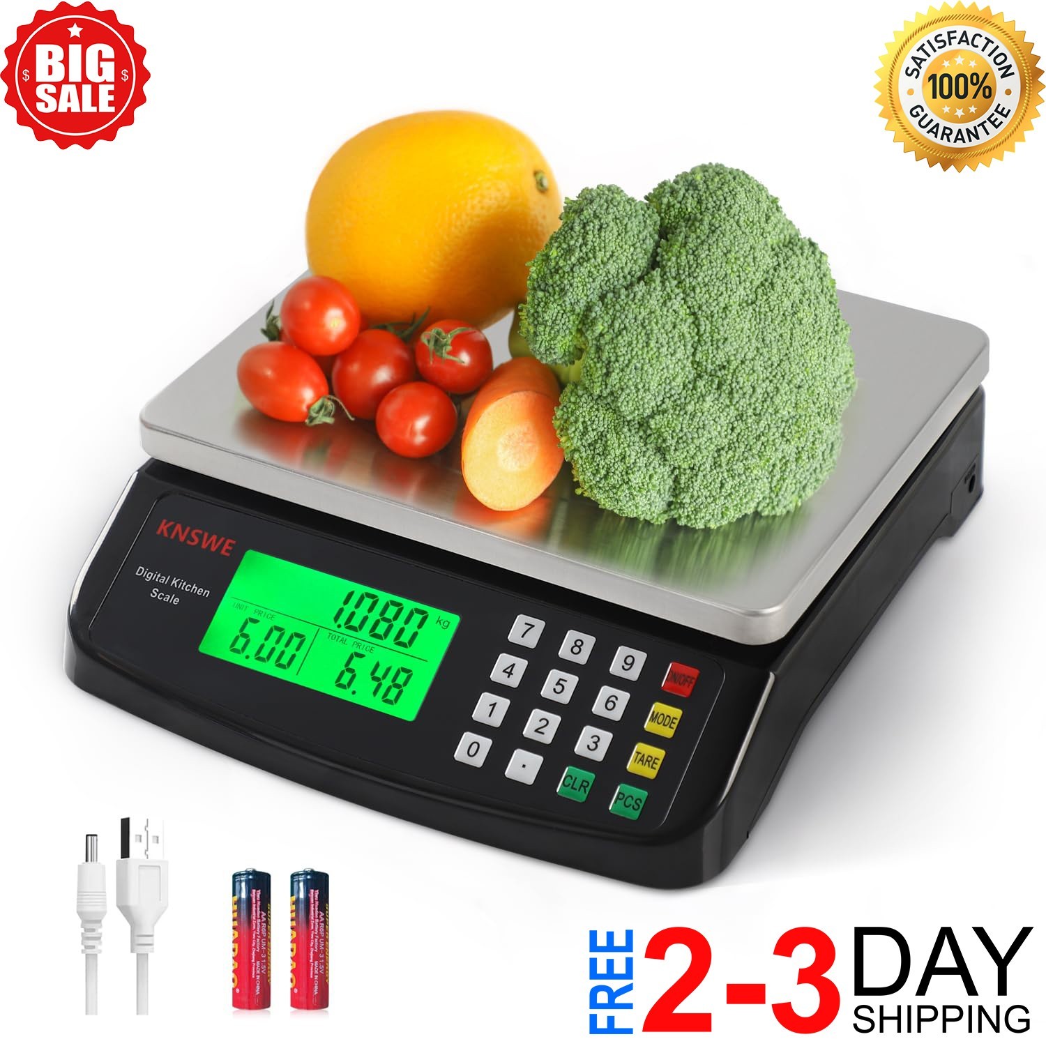 Large Kitchen Scale Black 40KG/88LB Commercial Food Scales Digital Weight for Co gallery