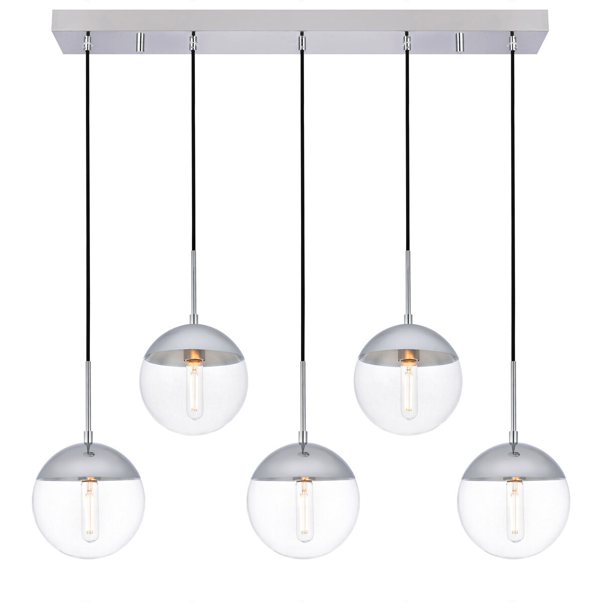 Chandelier 5 light Fixture Large 41" Chrome Glass Globe Shades Foyer Dining Room gallery