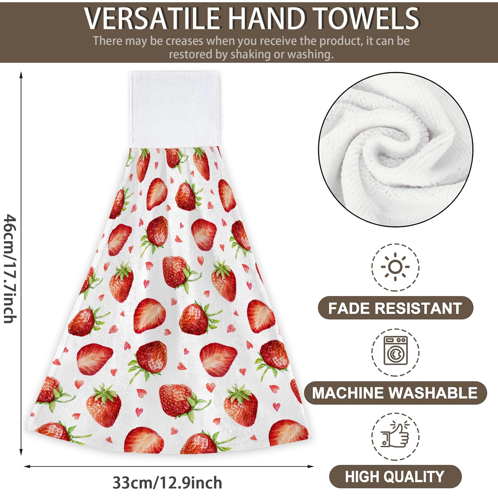 2 PCS Cute Strawberry Kitchen Hand Tie Towels Dish Cloths Loops Bathroom gallery