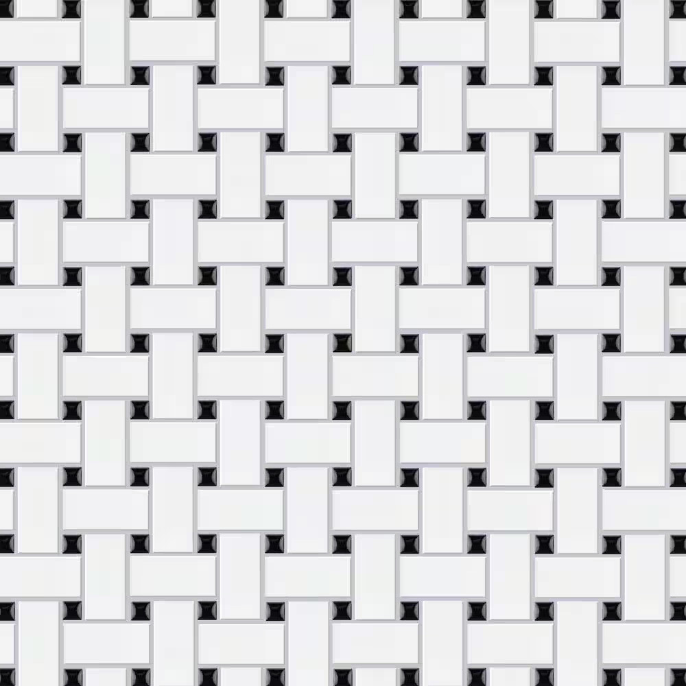 Metro Basketweave White with Black Dot 11-3/4 In. X 11-3/4 In. Porcelain Mosaic