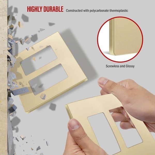 Gold 2-Gang Screwless Decorator Rocker Wall Plate Polycarbonate 5-Pack gallery