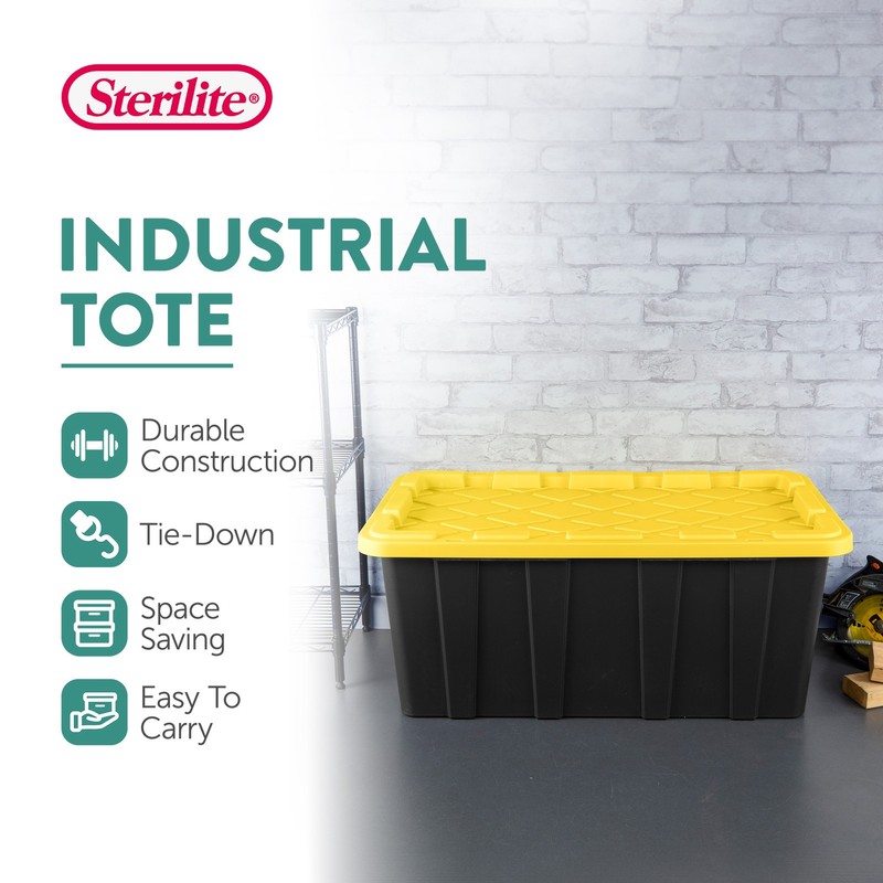 Sterilite 38 Gallon Industrial Stackable Storage Tote Lidded Containers, 4 Pack gallery